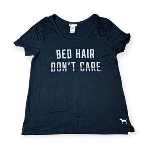 PINK VICTORIA’S SECRET Women’s Black Super Soft Short Sleeve Bed Hair Don’t Care